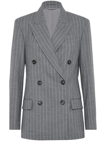 Brunello Cucinelli двубортный пиджак в тонкую полоску, серый