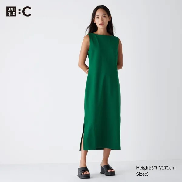 Длинное трикотажное платье без рукавов с вырезом лодочкой UNIQLO, зеленый
