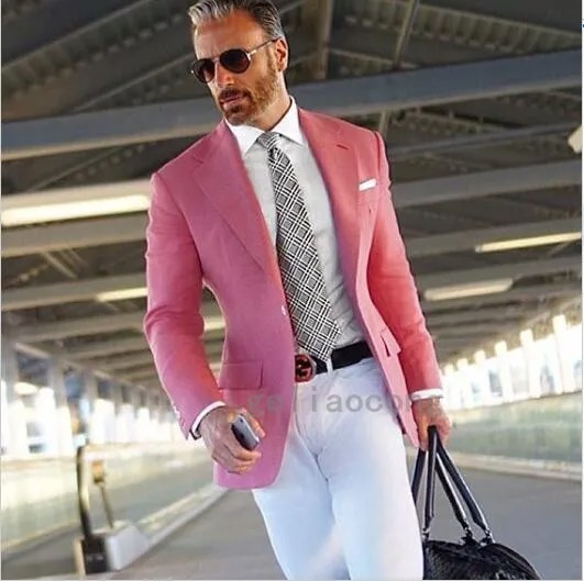 Новейший дизайн пальто и брюк, Розовый Свадебный костюм для мужчин, высококачественные повседневные Костюмы, смокинг для жениха на заказ, 2 ...