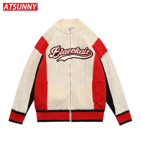 Уличный свитер ATSUNNY в американском стиле ретро, цветная стеганая куртка в студенческом стиле, мужская одежда в стиле Харадзюку на осень и зи...