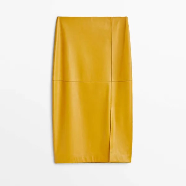 Юбка Massimo Dutti Nappa Leather Midi, желтый