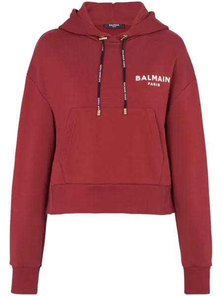 Balmain укороченное худи с логотипом, красный