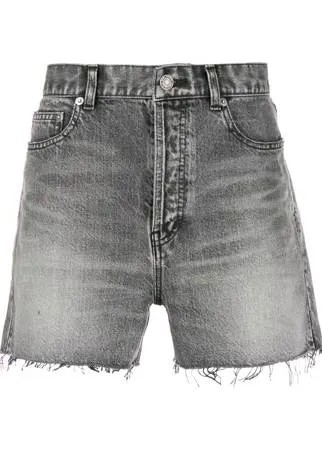 Saint Laurent короткие джинсовые шорты с бахромой
