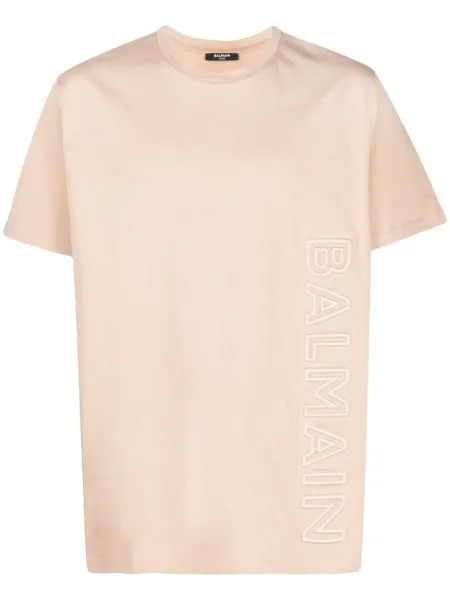 Balmain футболка с тисненым логотипом, нейтральный цвет
