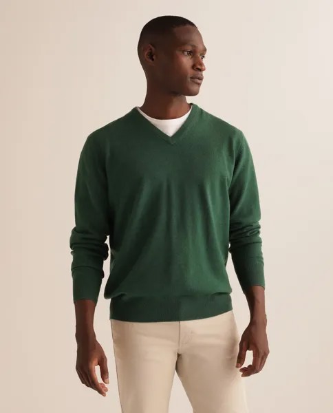Зеленый мужской свитер из кашемировой шерсти с V-образным вырезом Alan Paine, темно-зеленый