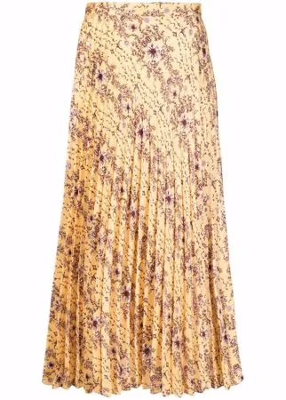 SANDRO плиссированная юбка миди с цветочным принтом