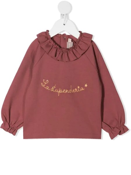 La Stupenderia блузка с оборками и вышитым логотипом