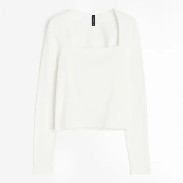 Лонгслив H&M Square-neck Jersey, кремовый