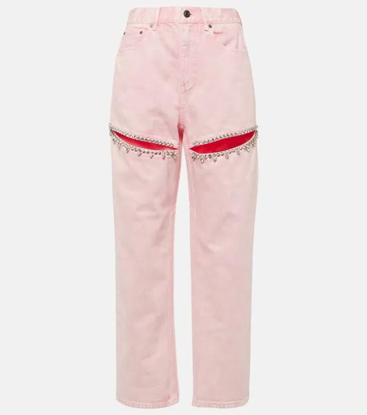 Прямые джинсы с декорированным сердцем Area, розовый
