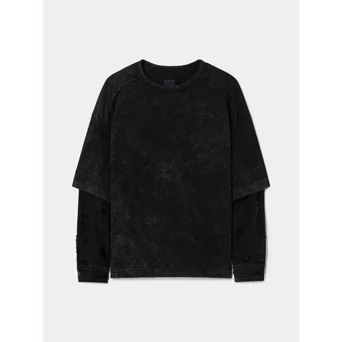 Лонгслив JUUN.J Dyed Damaged Denim Layered, размер S, черный
