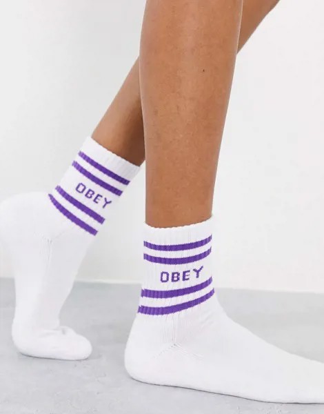 Спортивные носки с логотипом сиреневого цвета Obey-Белый