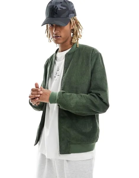 Вельветовый бомбер цвета хаки ASOS DESIGN