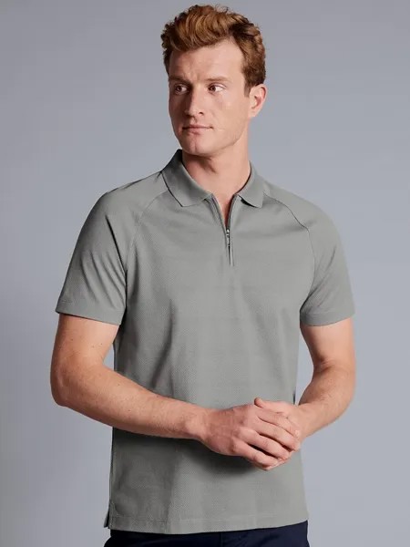Charles Tyrwhitt Рубашка-поло Tyrwhitt Cool с воротником на молнии и текстурой попкорна, серебристо-серый