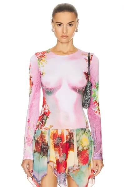 Топ Jean Paul Gaultier Printed Body Flowers Long Sleeve, цвет Pink & Yellow