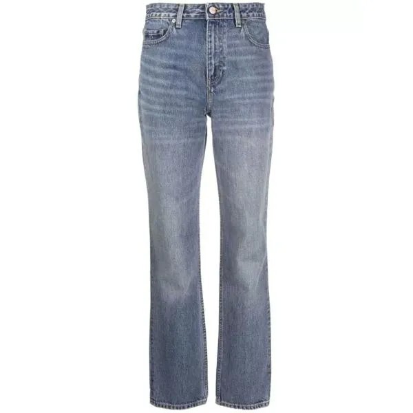 Джинсы logo-patch straight-leg jeans Ganni, синий