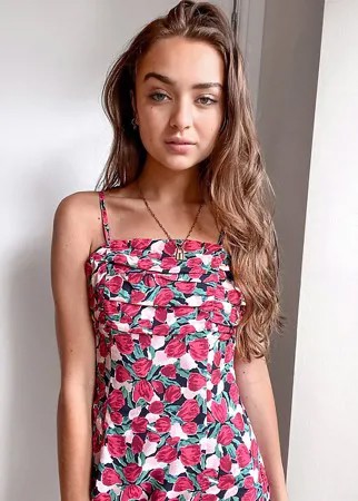 Платье мини с принтом тюльпанов Fashion Union Petite-Многоцветный