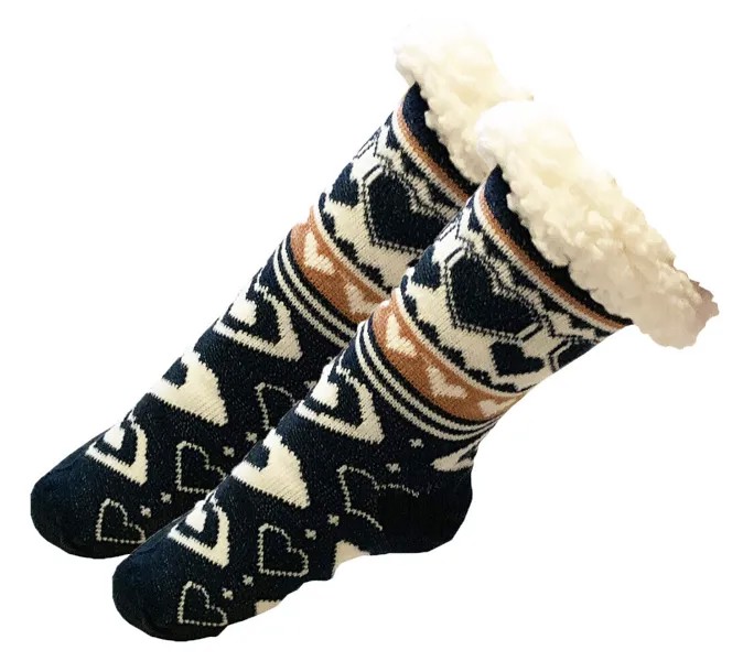 Женские толстые вязаные носки из флиса из шерпы темно-синего цвета с сердечками 9–11