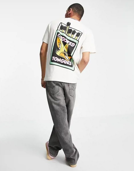 Светло-бежевая футболка с принтом спичек с лисой Crooked Tongues-Светло-бежевый