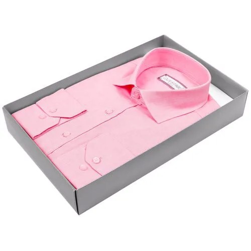 Рубашка Louis Fabel, деловой стиль, прилегающий силуэт, классический воротник, длинный рукав, манжеты, без карманов, однотонная, размер S (37-38 cm.), розовый