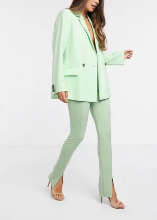 Шалфейно-зеленые строгие брюки с завышенной талией Flounce London Club-Зеленый цвет