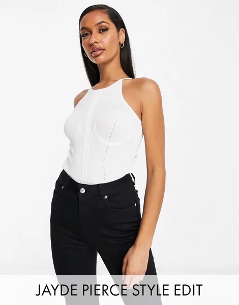 Белое трикотажное боди с чашечками и петлей-бретелью ASOS DESIGN-Белый