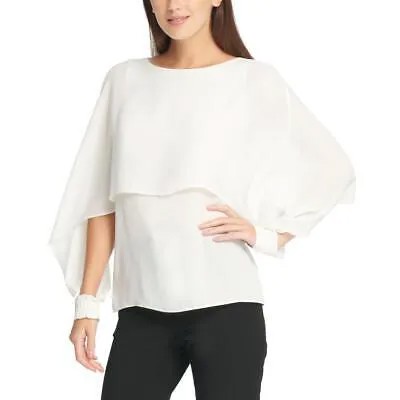 DKNY Женская белая шифоновая блузка с накидкой Moda Tropica, верхняя рубашка XL BHFO 4949