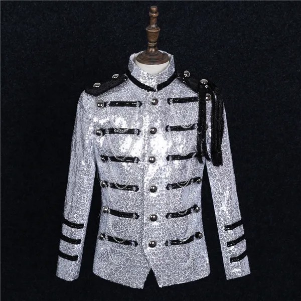 Серебряные куртки для мужчин, цветной костюм с пайетками, вечерние костюмы для певиц, повседневный костюм размера плюс
