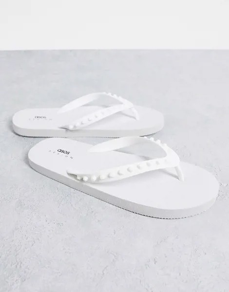 Белые шлепанцы с резиновыми заклепками ASOS DESIGN-Белый