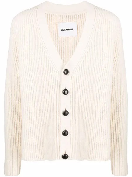 Jil Sander кардиган в рубчик с V-образным вырезом
