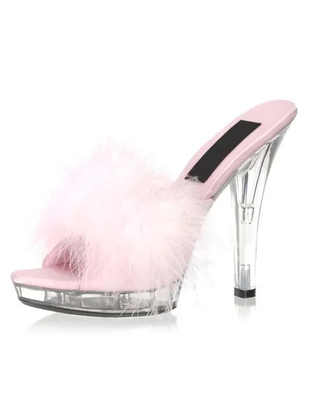 Milanoo Pink Sandal Slippers Women Sexy Shoes Open Toe Feathers Detail Backless High Heel Sandals St