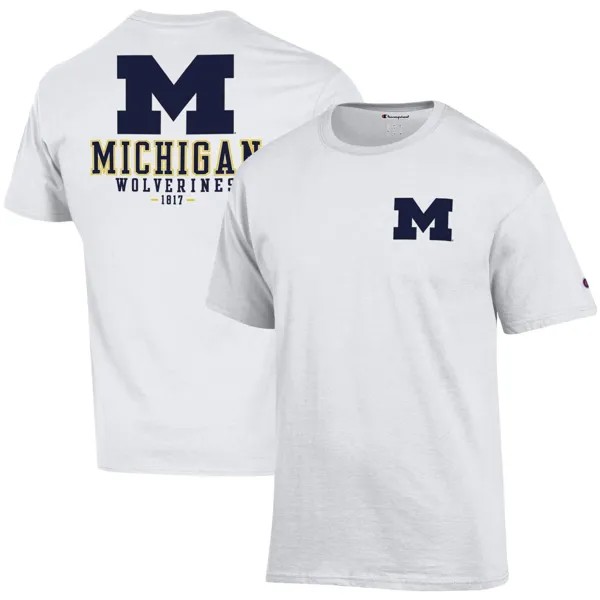 Мужская футболка Champion White Michigan Wolverines Stack 2-Hit
