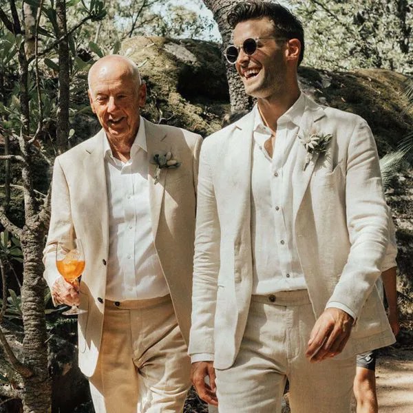 Мужской свадебный Блейзер кремового цвета, на двух пуговицах, с остроконечным лацканом, для шафера, 2 шт. (пиджак + брюки), свадебные смокинги для жениха