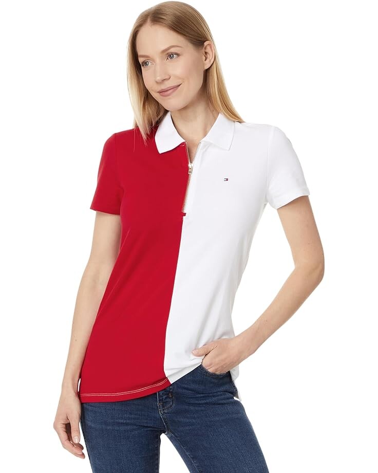Поло Tommy Hilfiger Color Block Zip, цвет Scarlet/White