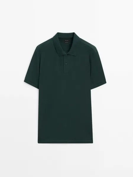 Рубашка-Поло из микротекстурированного хлопка пике Massimo Dutti, зеленый
