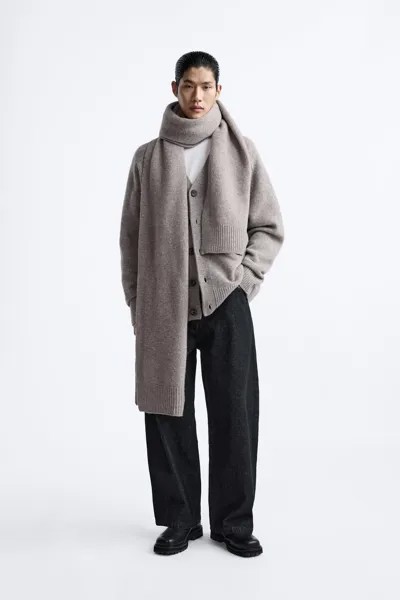 Кардиган из полушерсти - x studio nicholson ZARA, коричневый/серо-коричневый