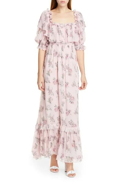 NEW LOVE SHACK FANCY Розовое платье макси с балдахином и цветочным принтом TARA Boho Chic Maxi Dress XS 0/2