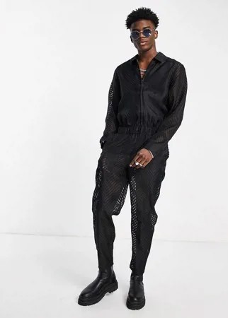Черный полупрозрачный комбинезон ASOS DESIGN-Черный цвет