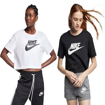 Женский укороченный топ Nike, спортивная футболка с коротким рукавом, спортивный топ с круглым вырезом