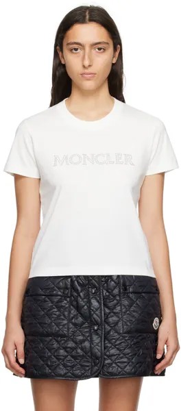 Moncler Белая футболка с кристаллами
