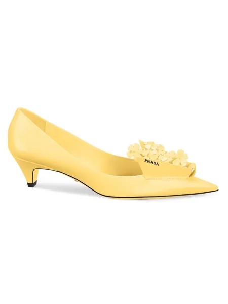 Туфли на каблуке 45 мм со скульптурным цветочным рисунком Prada, желтый