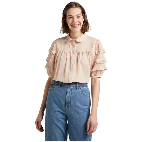 Блуза  Lee, повседневный стиль, короткий рукав, размер L, розовый