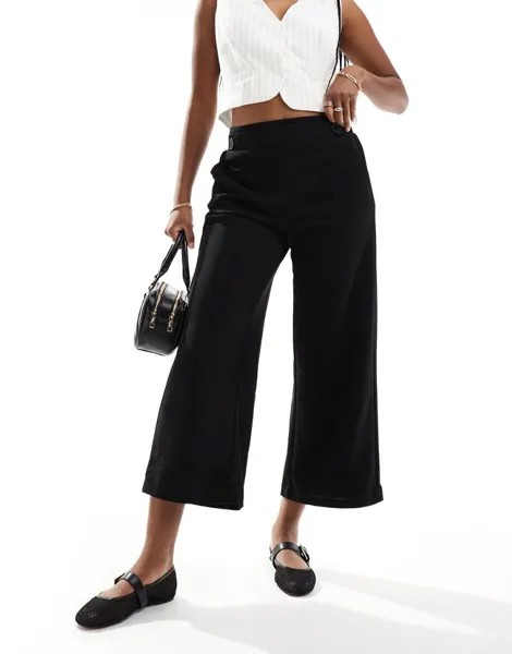 Черные брюки из джерси Vero Moda размером 7/8 с пуговицами на талии