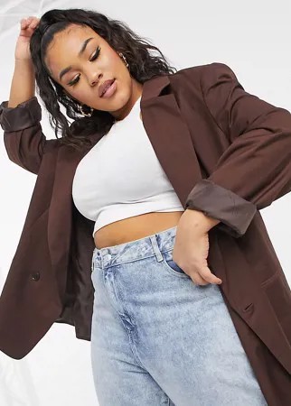 Шоколадно-коричневый двубортный пиджак oversized COLLUSION Plus-Серый