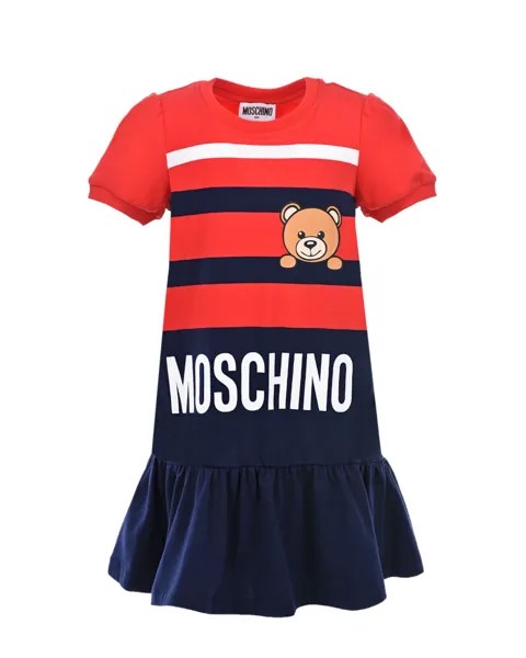 Крансое платье в синюю полоску Moschino