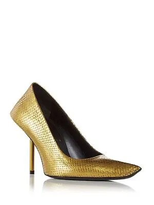 Женские кожаные туфли-лодочки BALENCIAGA Gold Python Essex с острым носком на шпильках без шнуровки 37