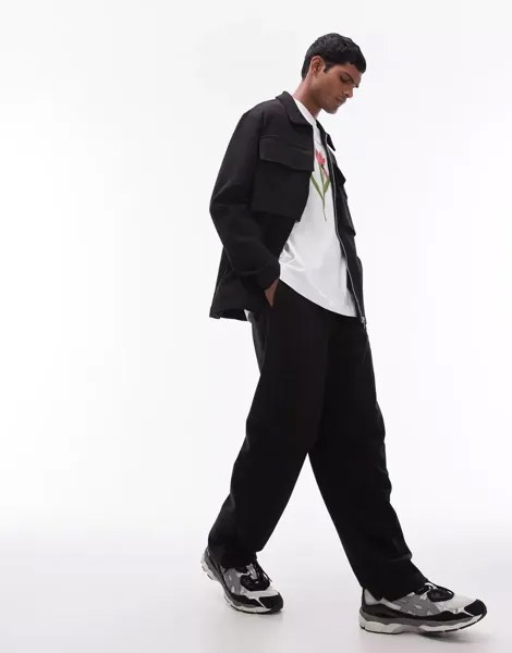Черные джоггеры прямого кроя со складками Topman