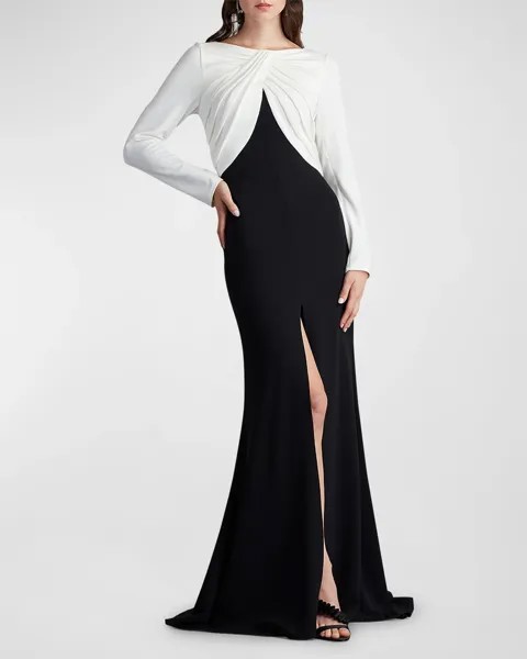 Плиссированное двухцветное платье-труба из крепа Tadashi Shoji, цвет Ivoryblack