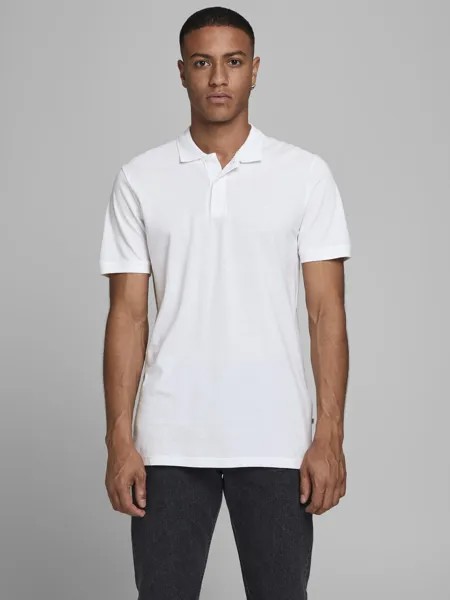 Поло Jack & Jones Einfarbiges Polo Hemd Pique T Shirt mit Kragen JJEBASIC, белый