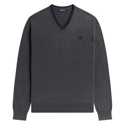 Fred Perry Классический свитер с V-образным вырезом Мужской металлик/черный