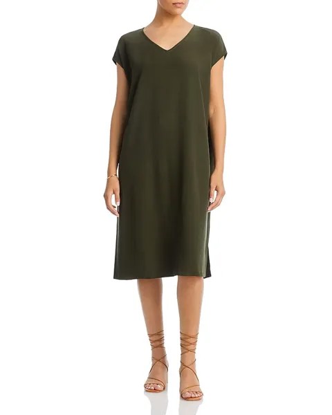 Платье-футболка из крепа с V-образным вырезом Eileen Fisher